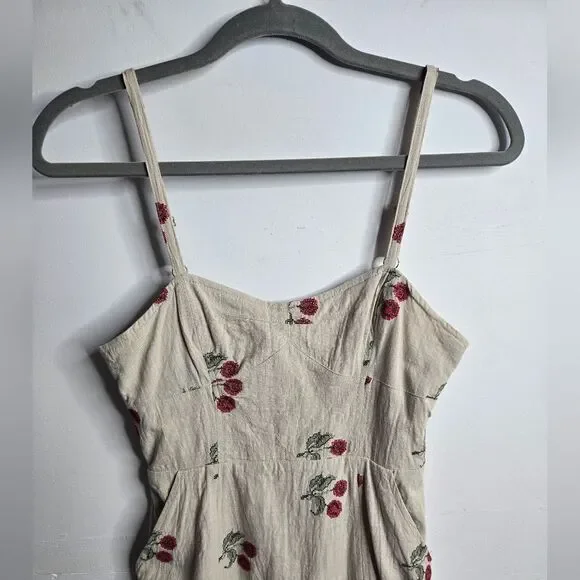 Urban Outfitters Cotton Cherry Mini Dress Empire Waist Sweetheart Neckline Sz S - Picture 6 of 12